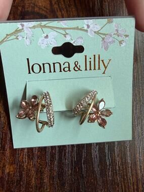 Lonna & lilly Gold-Tone Faux Colored Flower Hoop Earrings